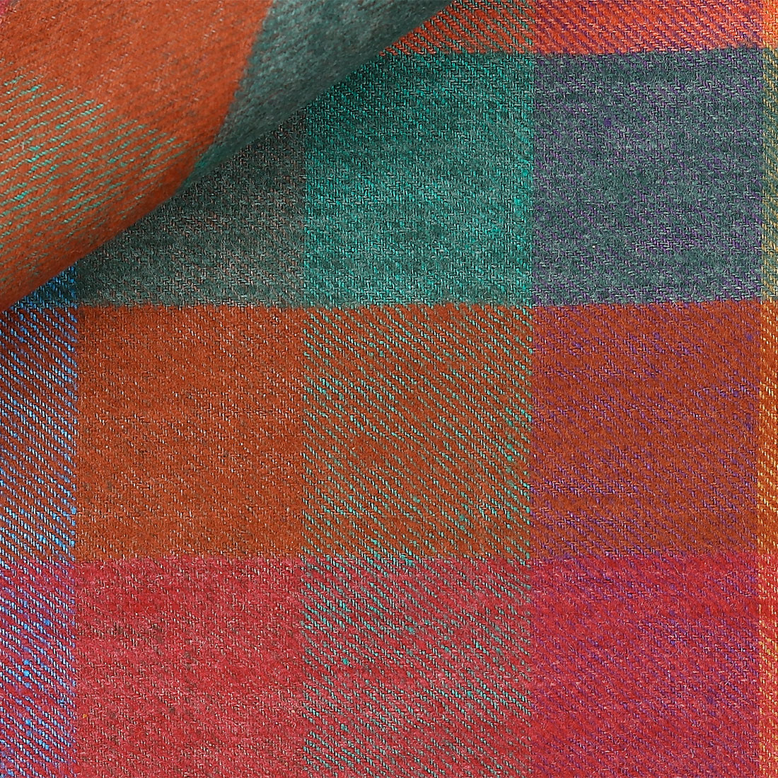 Blue, green and red checked flannel fabric