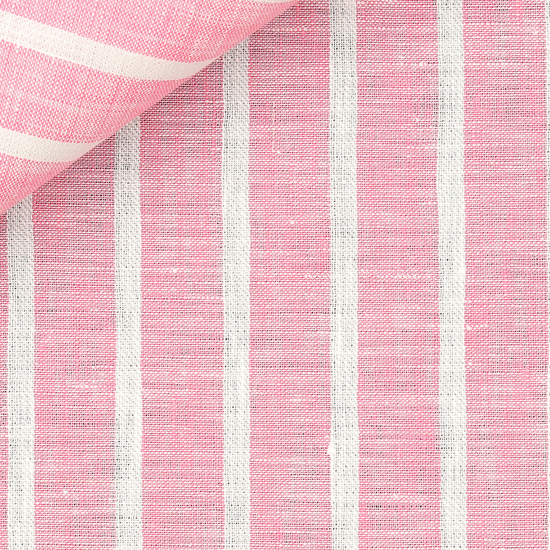 Wide striped white and pink 100% linen fabric