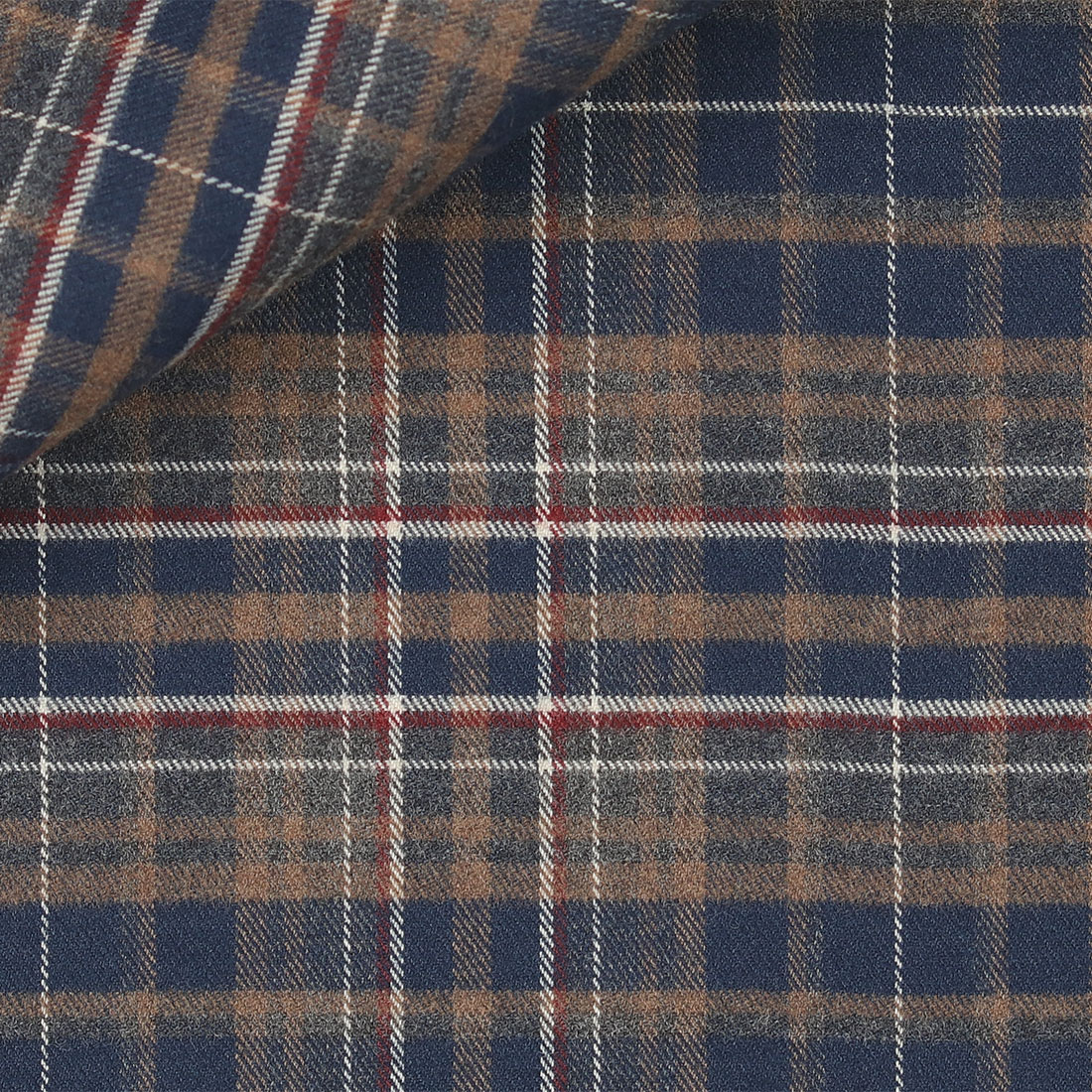 Thomas Mason flannel fabric with blue, brown, red and white checks