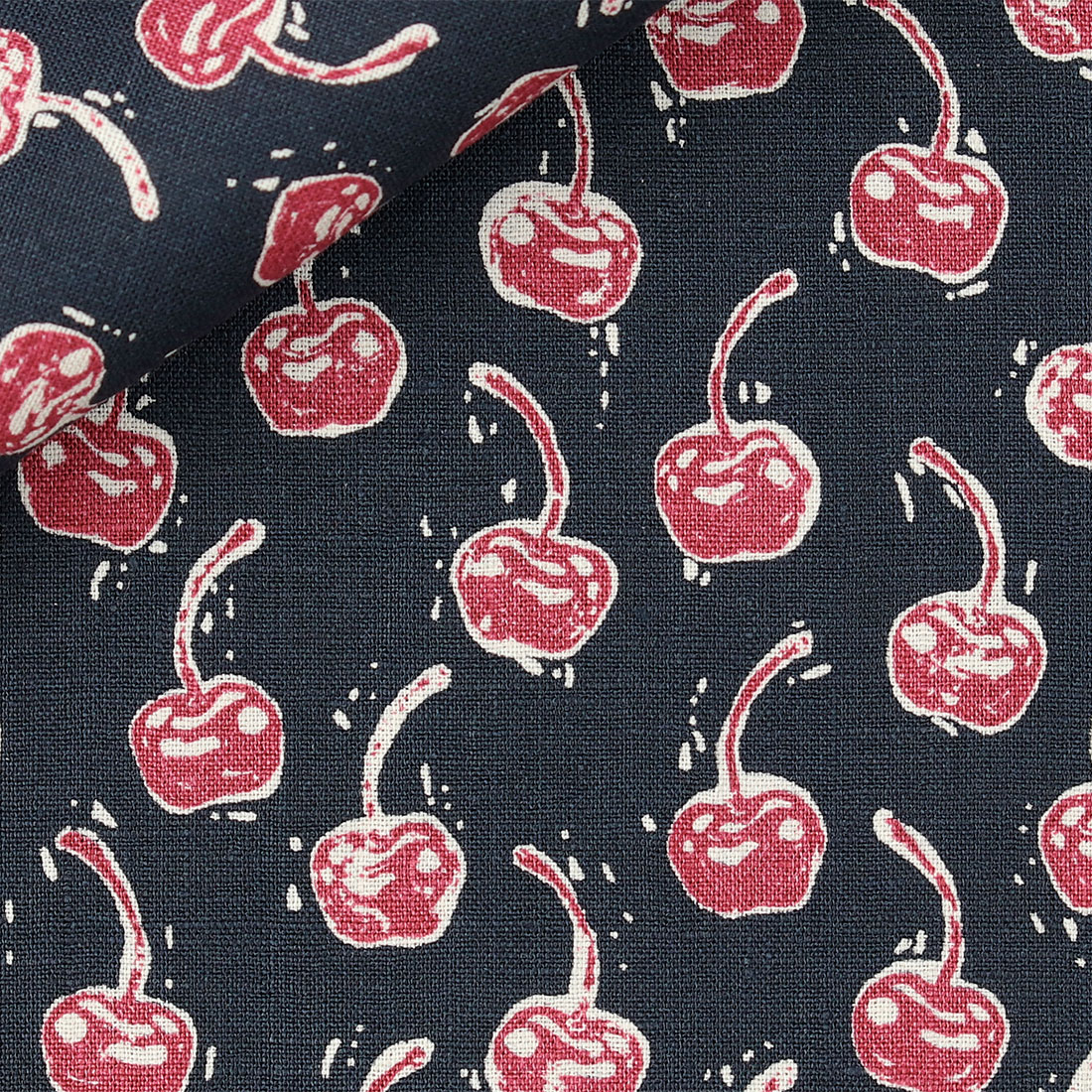 Cherry design fabric in fuchsia/blue 