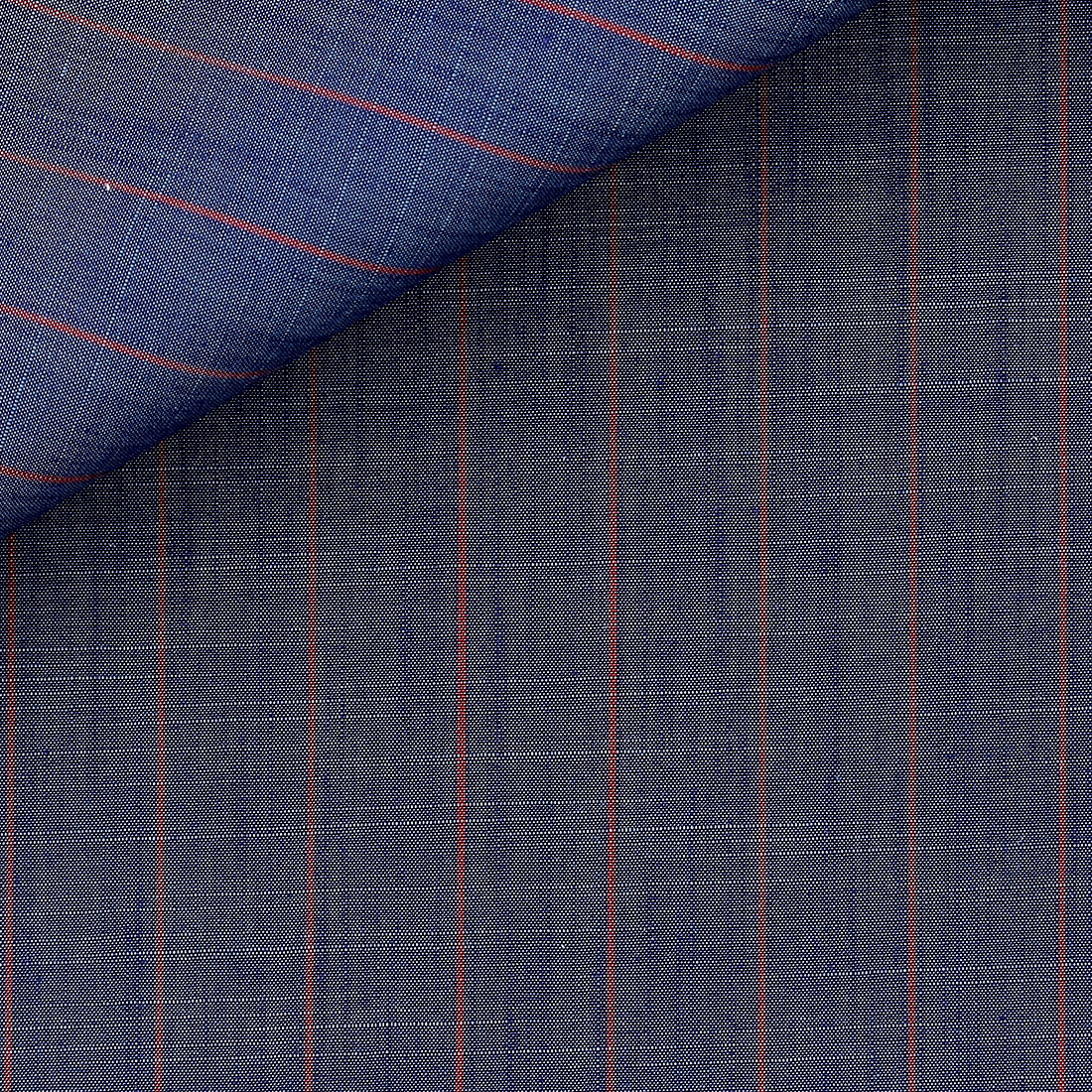 Chambray denim with red stripes on a midnight blue background