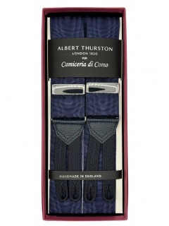 Blue Moiré Braces 40mm navy leather ends (#564)
