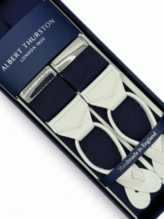 Bretelle blu midnight con pelle bianca martellata (#1229)