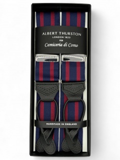 Bretelle Regimental borgogna e blu, pelle lavorata brogue (#1214)  Bretelle Regimental borgogna e blu, pelle lavorata brogue (#1214)