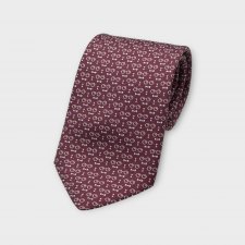 Cravatta Made in Como in pura seta stampata bordeaux con occhiali e papillon bianchi 8cm x 150cm