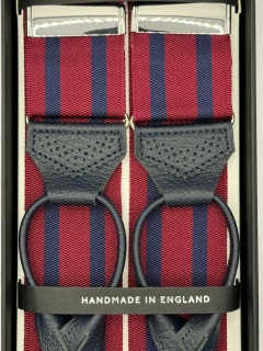 Bretelle Regimental borgogna e blu, pelle lavorata brogue (#1213)