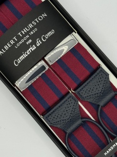 Bretelle Regimental borgogna e blu, pelle lavorata brogue (#1213)