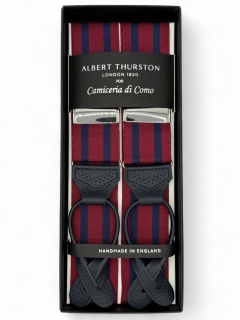 Bretelle Regimental borgogna e blu, pelle lavorata brogue (#1213)  Bretelle Regimental borgogna e blu, pelle lavorata brogue (#1213)