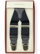 Navy Elastic Braces yellow dots 35mm 4 clip (#1191)