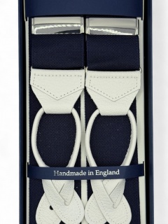 Bretelle blu midnight con pelle bianca martellata (#1229)