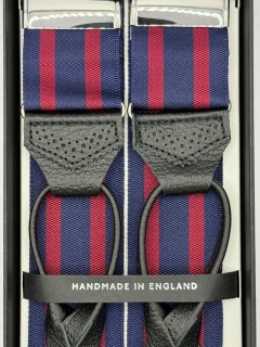 Bretelle Regimental borgogna e blu, pelle lavorata brogue (#1214)