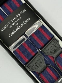 Bretelle Regimental borgogna e blu, pelle lavorata brogue (#1214)