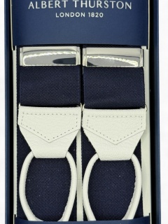 Bretelle blu midnight con pelle bianca martellata (#1229)