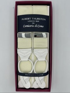 Bretella Avorio con pelle bianca. Brogue Leather Ends (#7)