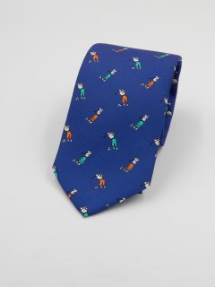 Cravatta blu 100% seta stampata golf