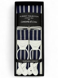 Bretelle Regimental bianca e blu, con pelle lavorata brogue (#1215)  Bretelle Regimental bianca e blu, con pelle lavorata brogue (#1215)