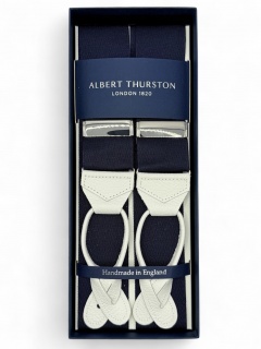 Bretelle blu midnight con pelle bianca martellata (#1229) Bretelle blu midnight con pelle bianca martellata (#1229)