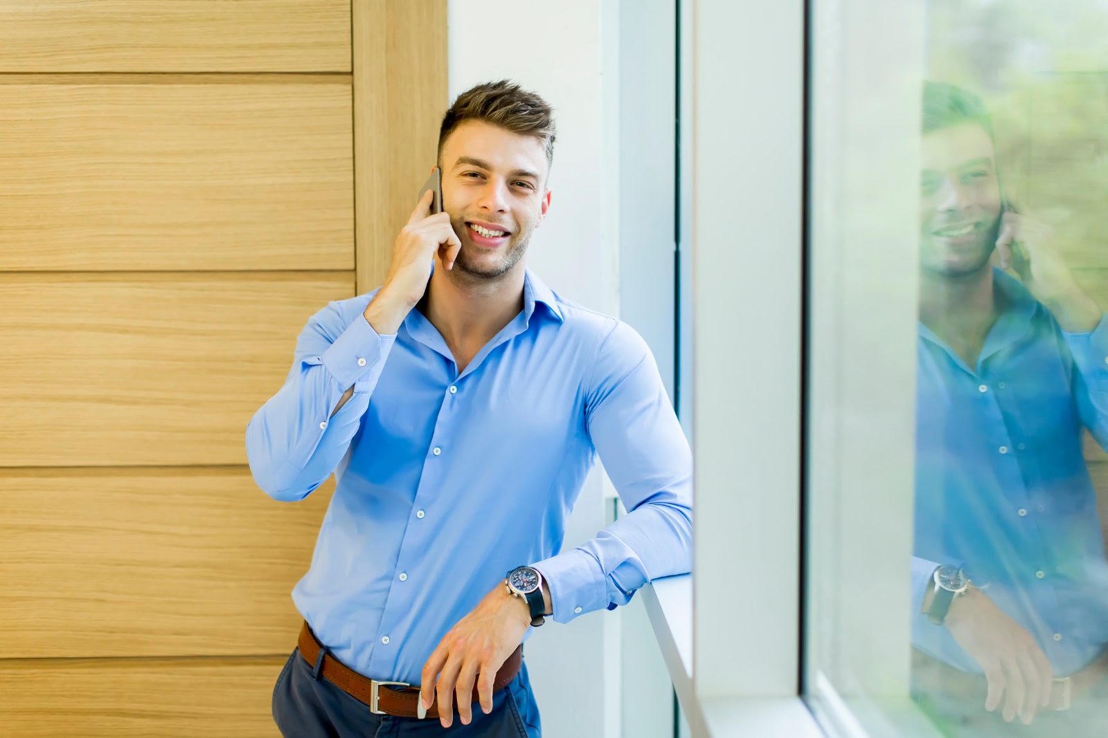 Light blue cotton shirt for men, perfect for an office look