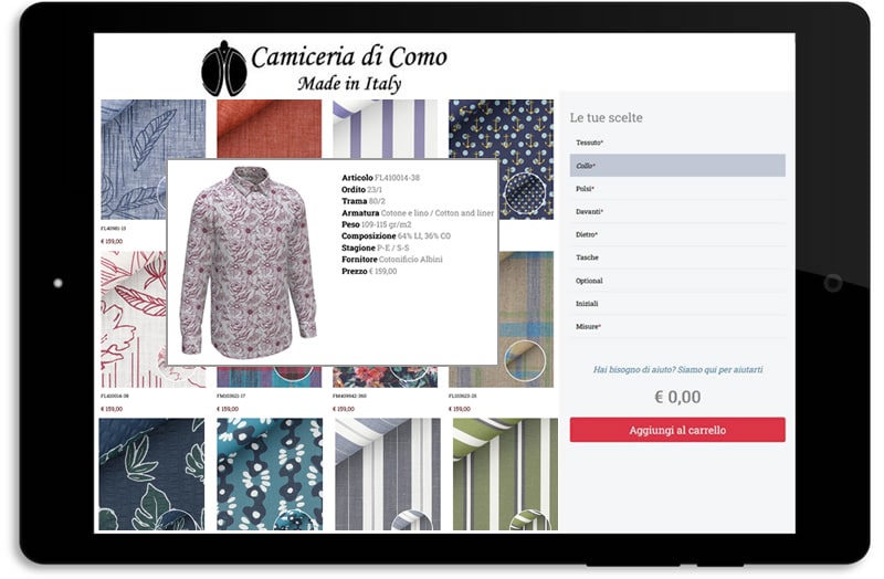 Configuratore per camicia personalizzata su misura