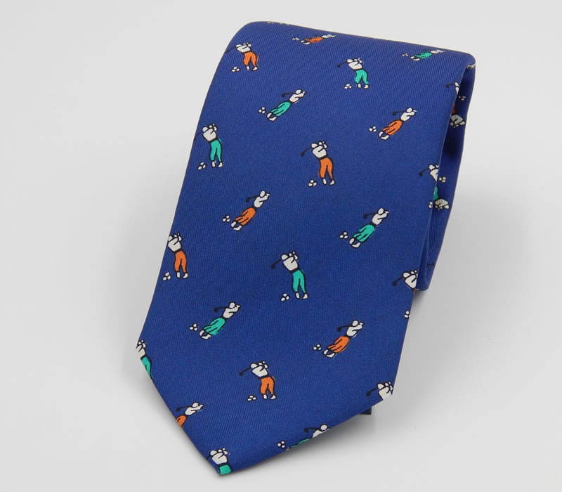 Cravatta blu 100% seta stampata golf