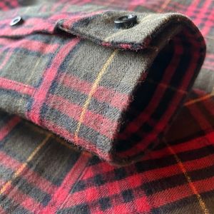 Plaid flannel shirt sleeve detail